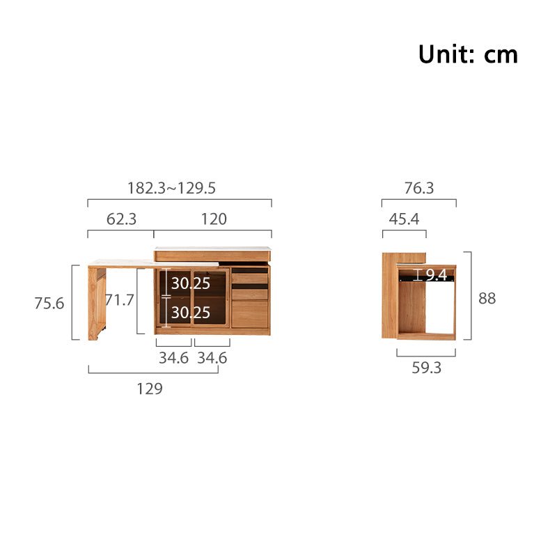 Ezekiel 1.2m Rubberwood Multi-Drawer 2-in-1 Sideboard/Dining Table with Storage Dining Cabinet/Storage Cabinet/Sideboard