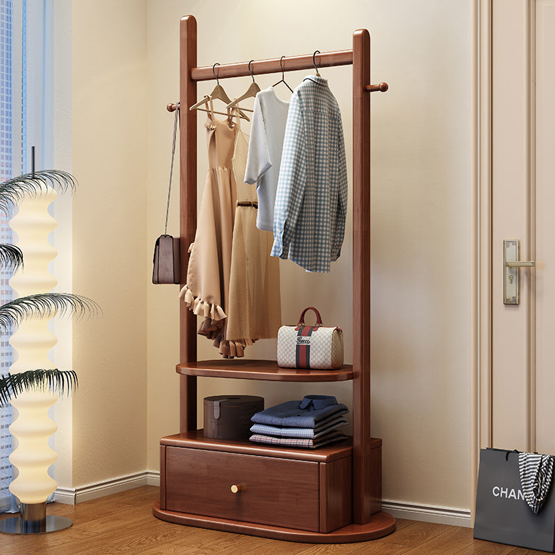 Rubberwood Coat Rack With Drawerr In Walnut Colour/