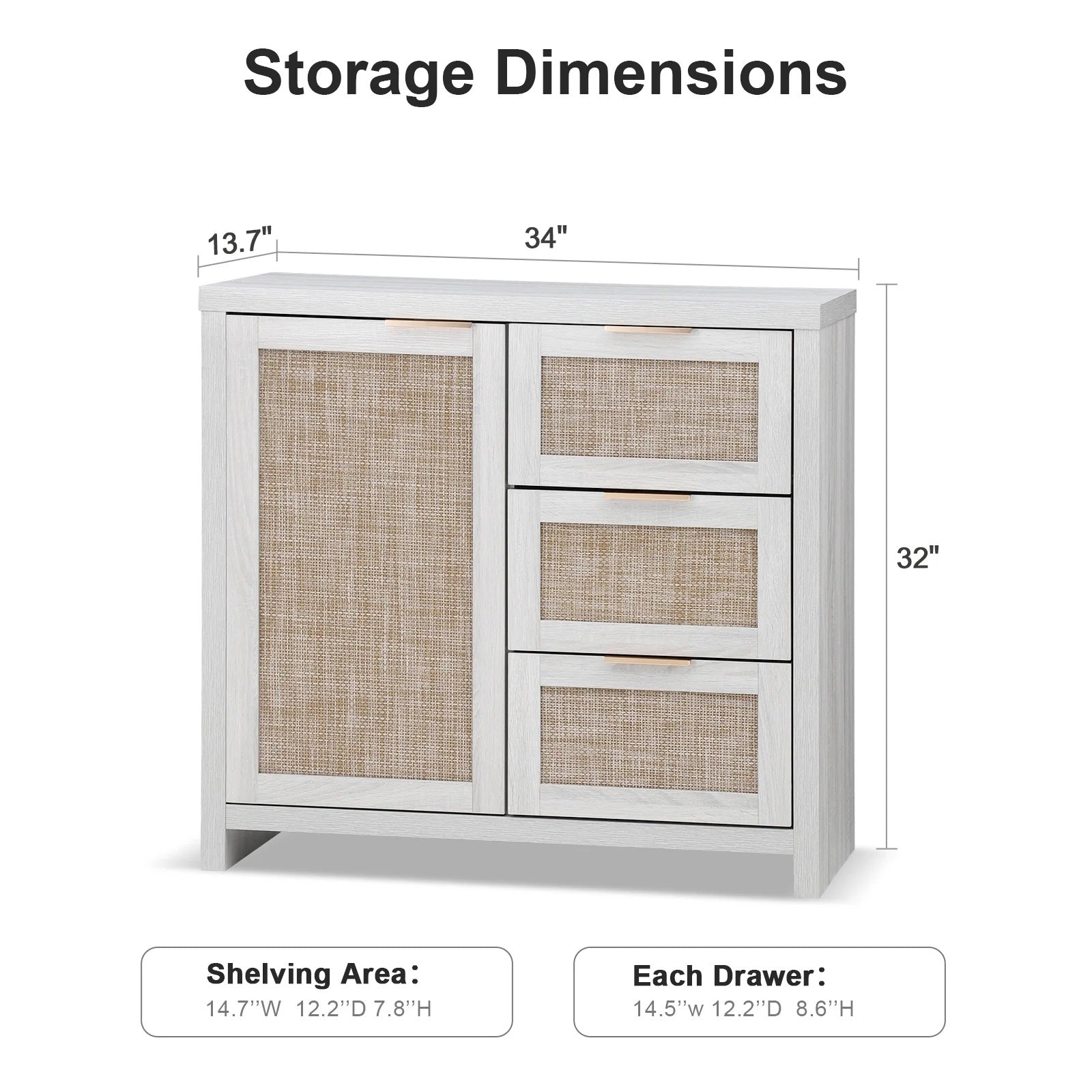 Hampstead Storage Cabinet/Hallway Console Table/Sideboard/Accent Cabinet with Rattan Drawers Pale Oak