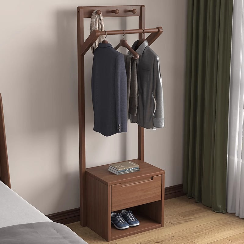 Walnut Entry Hallway Coat Rack Stand Shoe Bench Clothes Organiser/Bedroom Nightstand Coat Rack