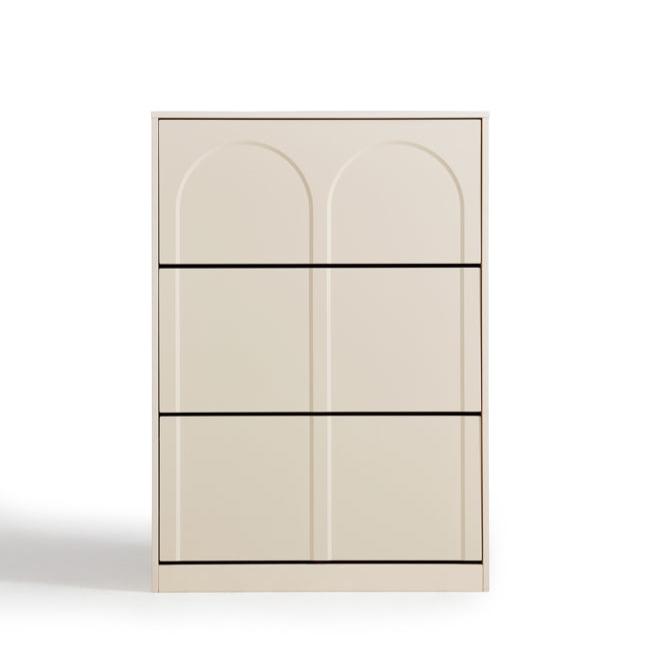 Retro Flip-open Doors Storage Shoe Cabinet in Cream White/Black 80/100/120CM