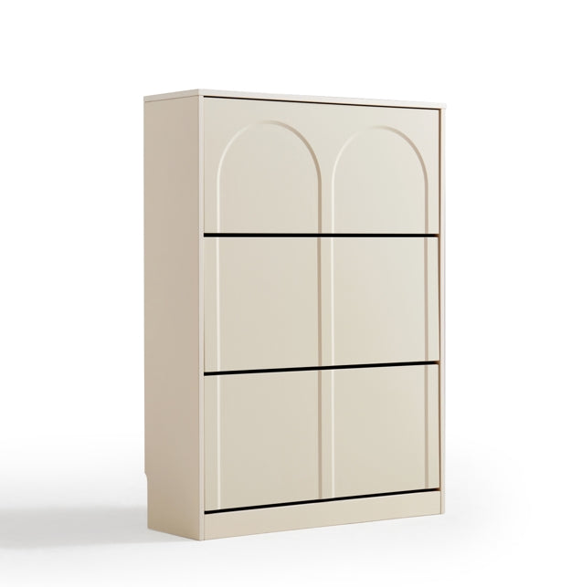 Retro Flip-open Doors Storage Shoe Cabinet in Cream White/Black 80/100/120CM