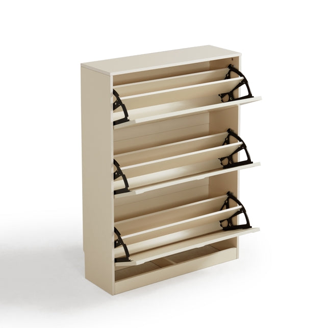 Retro Flip-open Doors Storage Shoe Cabinet in Cream White/Black 80/100/120CM