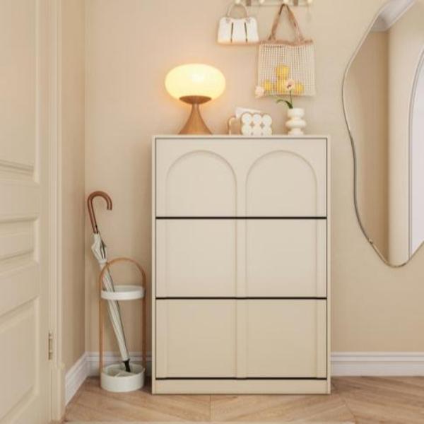 Retro Flip-open Doors Storage Shoe Cabinet in Cream White/Black 80/100/120CM
