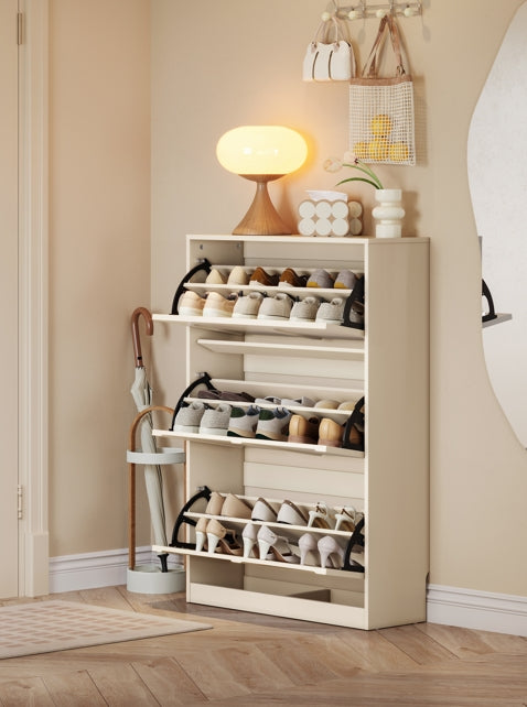 Retro Flip-open Doors Storage Shoe Cabinet in Cream White/Black 80/100/120CM