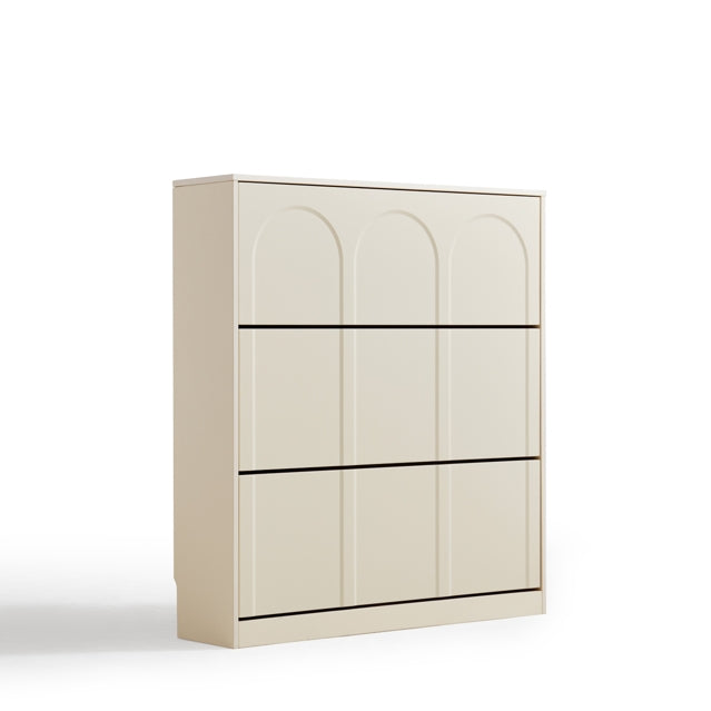 Retro Flip-open Doors Storage Shoe Cabinet in Cream White/Black 80/100/120CM