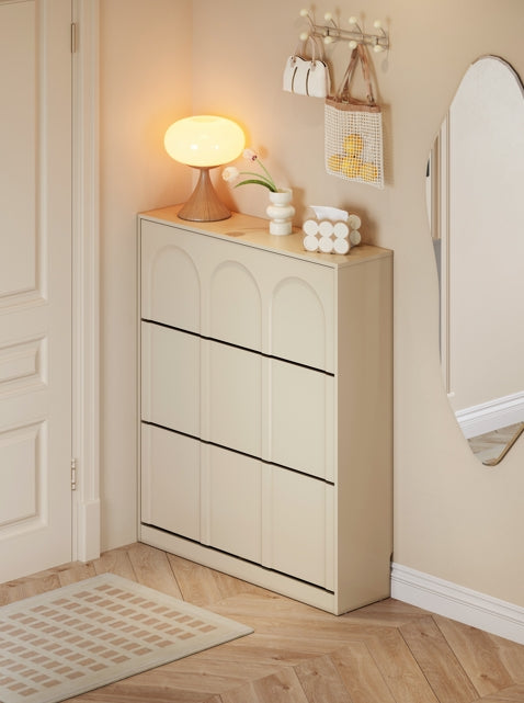 Retro Flip-open Doors Storage Shoe Cabinet in Cream White/Black 80/100/120CM