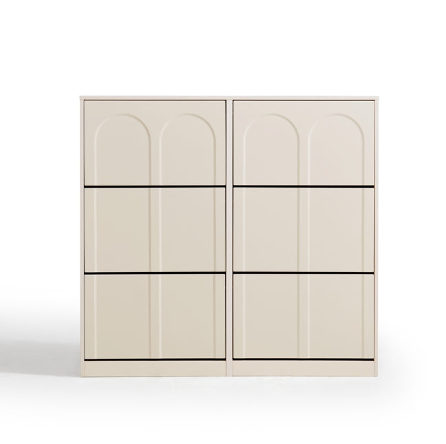 Retro Flip-open Doors Storage Shoe Cabinet in Cream White/Black 80/100/120CM