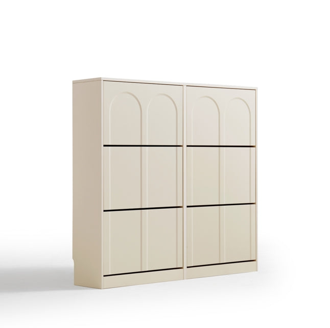 Retro Flip-open Doors Storage Shoe Cabinet in Cream White/Black 80/100/120CM