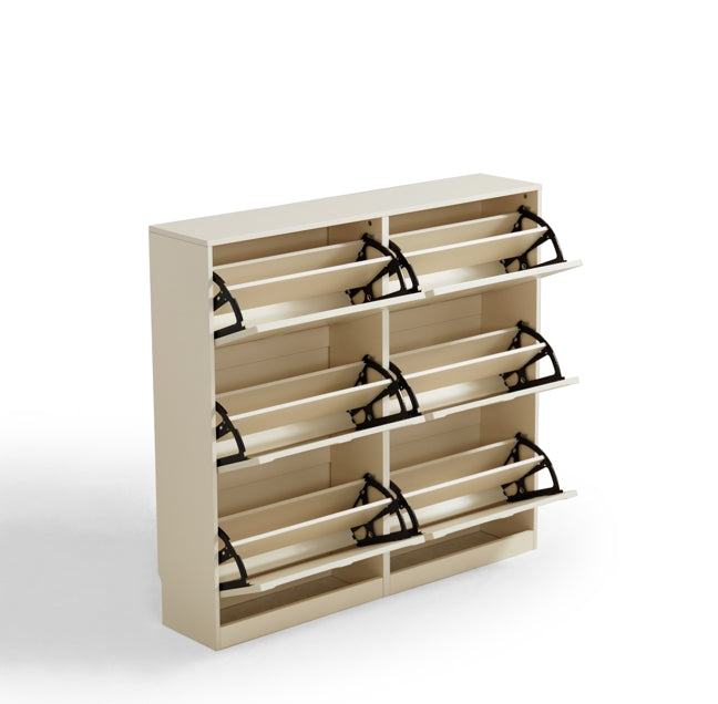 Retro Flip-open Doors Storage Shoe Cabinet in Cream White/Black 80/100/120CM