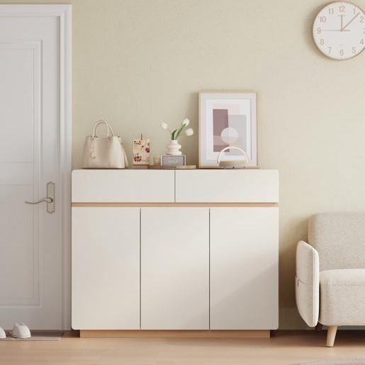 White Minimalist Storage Shoe Cabinet with Adjustable Shelves/Timber Shoe Organizer