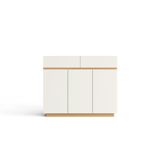 White Minimalist Storage Shoe Cabinet with Adjustable Shelves/Timber Shoe Organizer