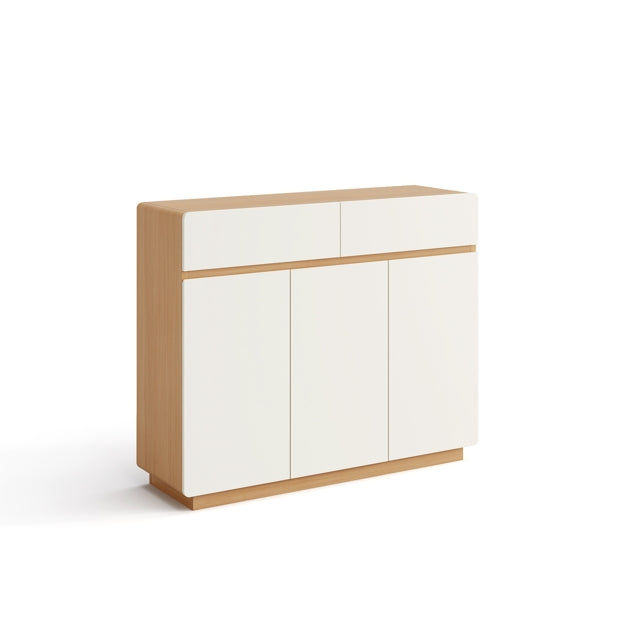 White Minimalist Storage Shoe Cabinet with Adjustable Shelves/Timber Shoe Organizer