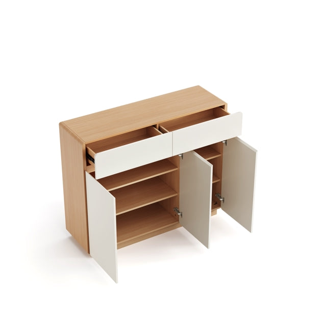 White Minimalist Storage Shoe Cabinet with Adjustable Shelves/Timber Shoe Organizer