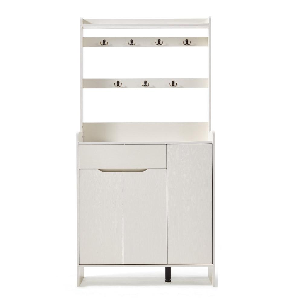 White Timber Entryway Storage/Shoe Cabinet with Bag Hanger/90cm