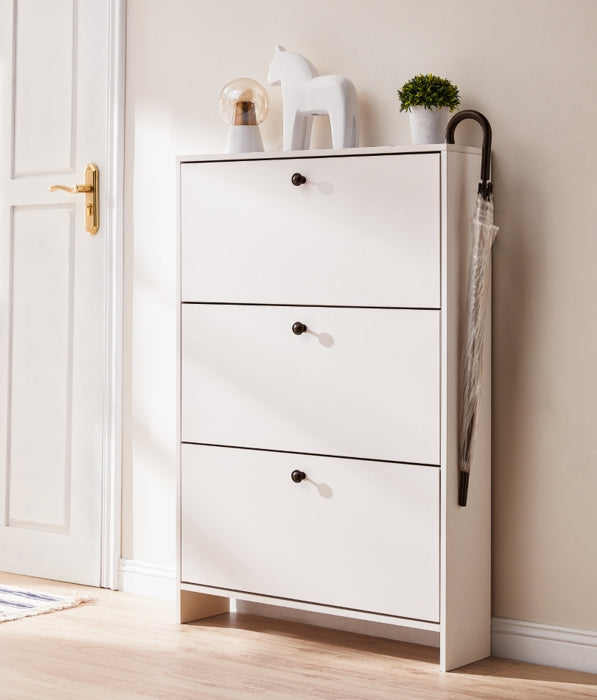 Ultra-Thin Flip-Down White Shoe Cabinet/Space-Saving Entryway Storage Cabinet