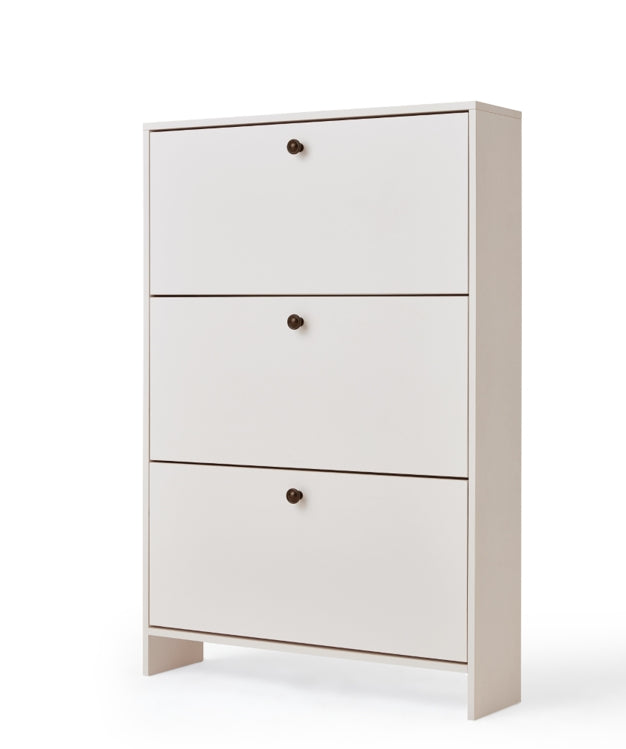 Ultra-Thin Flip-Down White Shoe Cabinet/Space-Saving Entryway Storage Cabinet