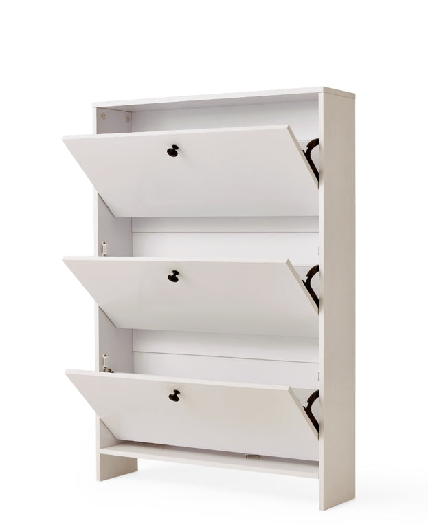 Ultra-Thin Flip-Down White Shoe Cabinet/Space-Saving Entryway Storage Cabinet