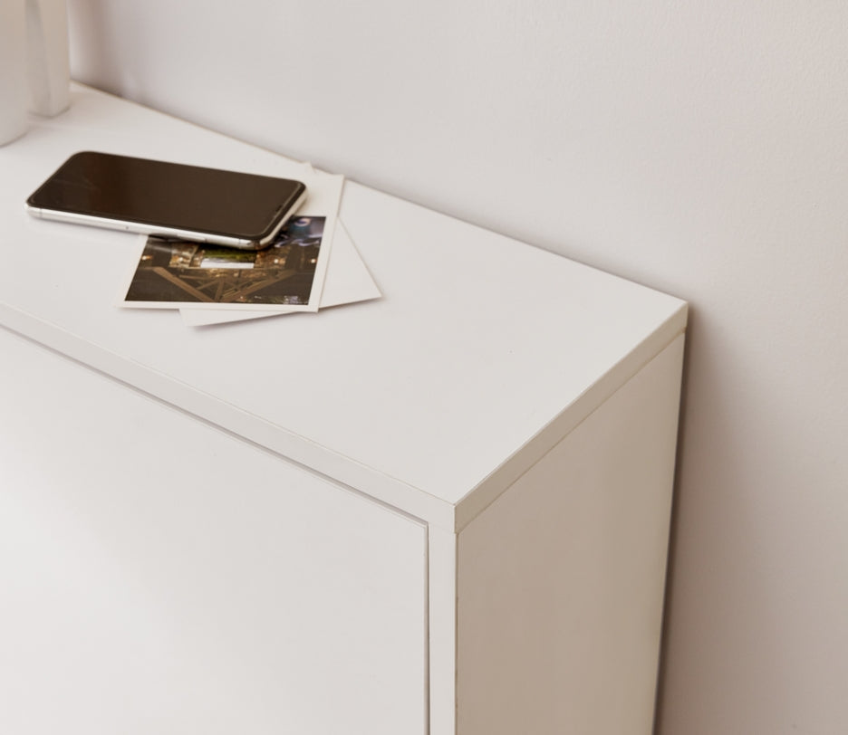 Ultra-Thin Flip-Down White Shoe Cabinet/Space-Saving Entryway Storage Cabinet
