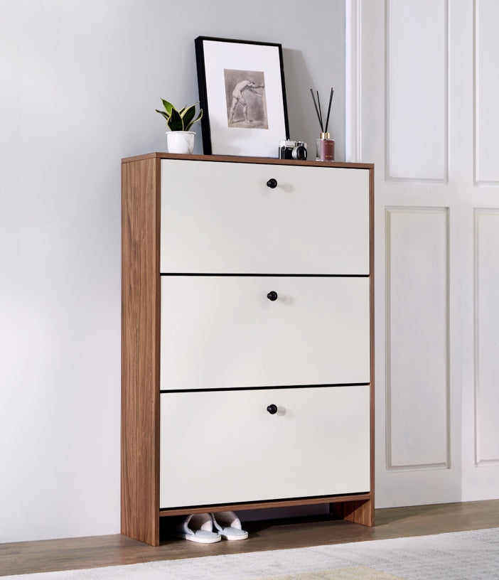 Ultra-Thin Flip-Down Walnut Shoe Cabinet/Space-Saving Entryway Storage Cabinet