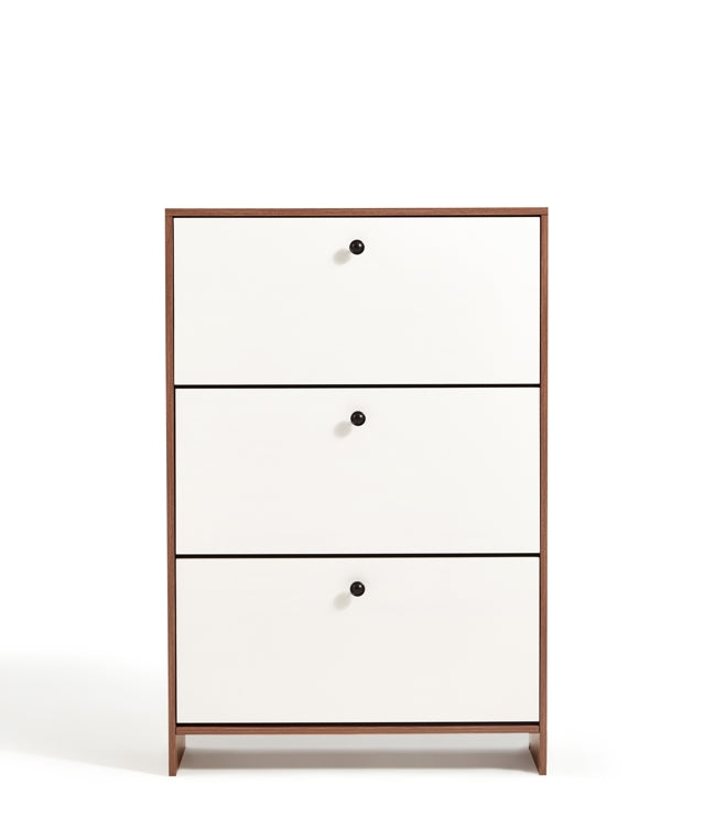 Ultra-Thin Flip-Down Walnut Shoe Cabinet/Space-Saving Entryway Storage Cabinet