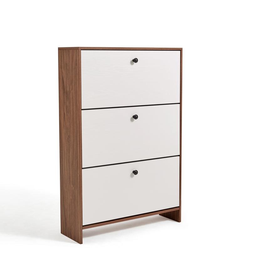 Ultra-Thin Flip-Down Walnut Shoe Cabinet/Space-Saving Entryway Storage Cabinet