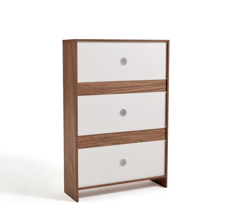 Ultra-Thin Flip-Down Walnut Shoe Cabinet/Space-Saving Entryway Storage Cabinet