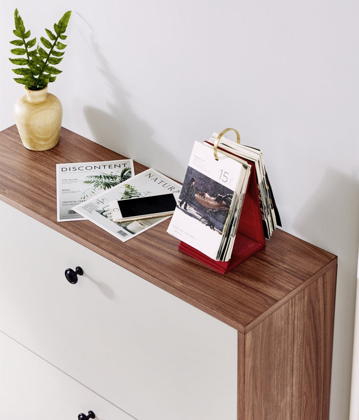 Ultra-Thin Flip-Down Walnut Shoe Cabinet/Space-Saving Entryway Storage Cabinet
