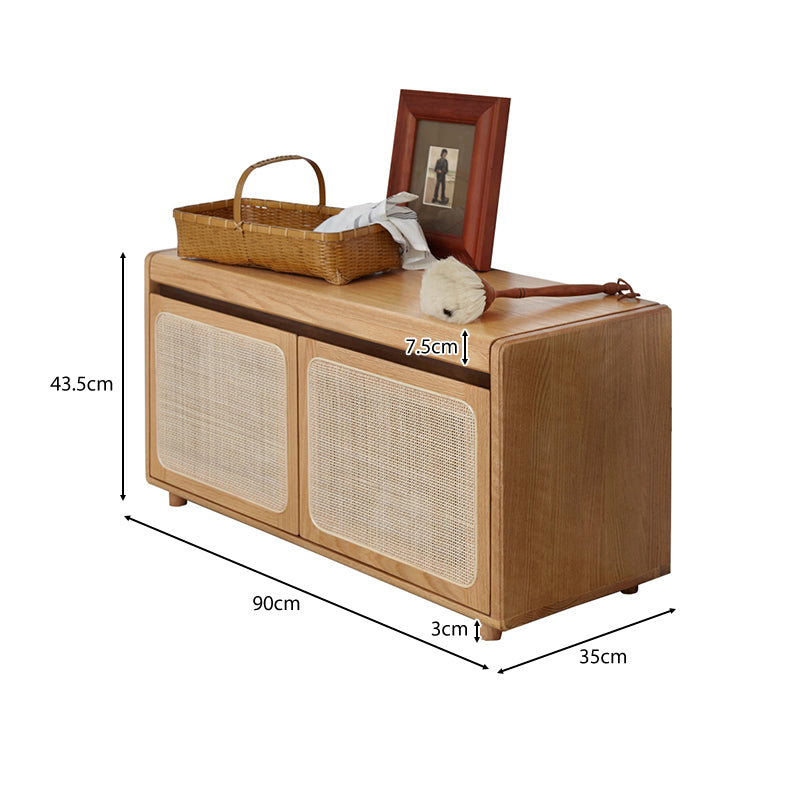 Courtney 0.9m FAS-Graded Solid American Oak Wood Two-Door Entryway Shoe Cabinet/Shoe Changing Stool