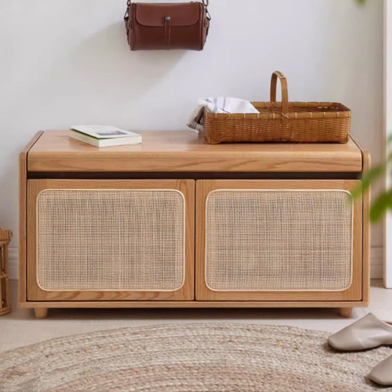 Courtney 0.9m FAS-Graded Solid American Oak Wood Two-Door Entryway Shoe Cabinet/Shoe Changing Stool