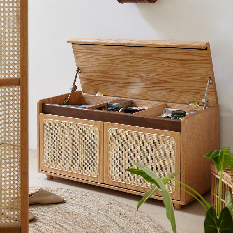 Courtney 0.9m FAS-Graded Solid American Oak Wood Two-Door Entryway Shoe Cabinet/Shoe Changing Stool