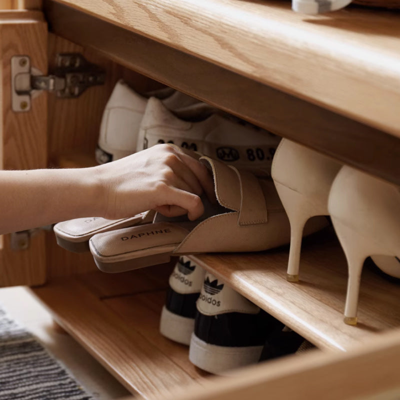 Courtney 0.9m FAS-Graded Solid American Oak Wood Two-Door Entryway Shoe Cabinet/Shoe Changing Stool