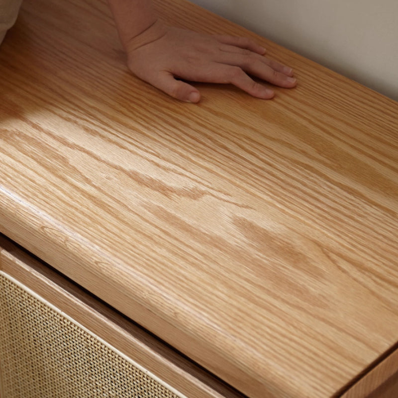 Courtney 0.9m FAS-Graded Solid American Oak Wood Two-Door Entryway Shoe Cabinet/Shoe Changing Stool