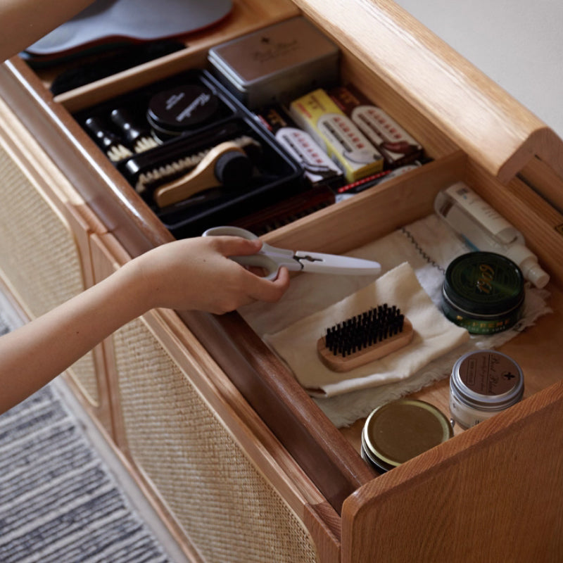 Courtney 0.9m FAS-Graded Solid American Oak Wood Two-Door Entryway Shoe Cabinet/Shoe Changing Stool