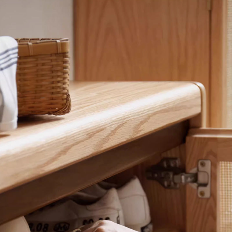 Courtney 0.9m FAS-Graded Solid American Oak Wood Two-Door Entryway Shoe Cabinet/Shoe Changing Stool