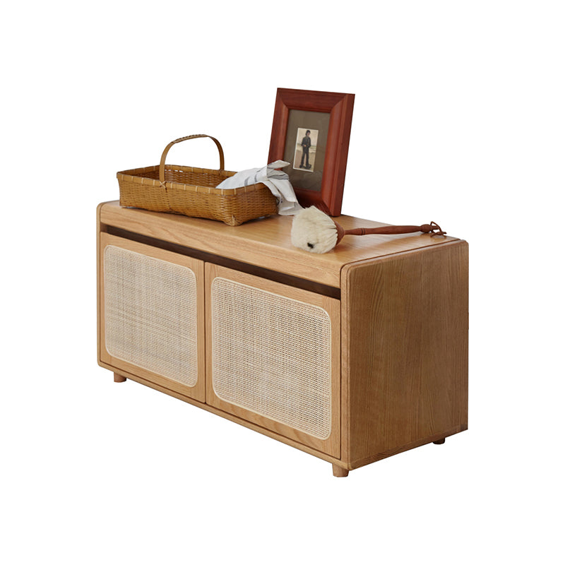 Courtney 0.9m FAS-Graded Solid American Oak Wood Two-Door Entryway Shoe Cabinet/Shoe Changing Stool