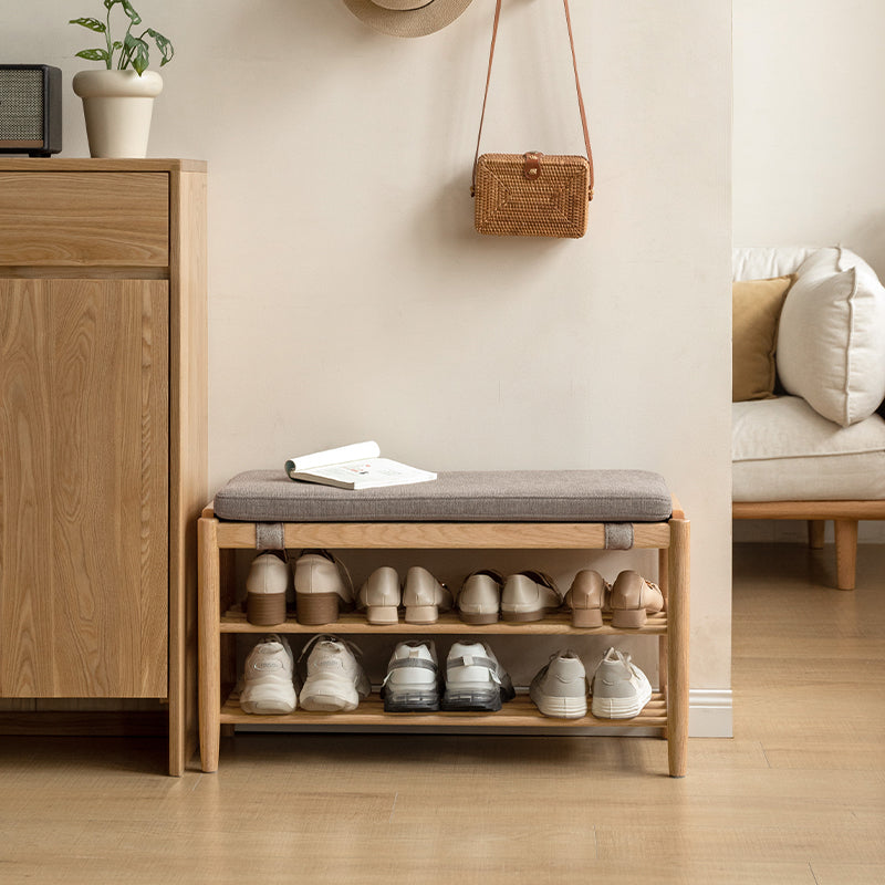 Mateo 80cm FAS-Graded Solid American Oak Wood Entryway Shoe Cabinet/Shoe Changing Stool For Home Multiple Color