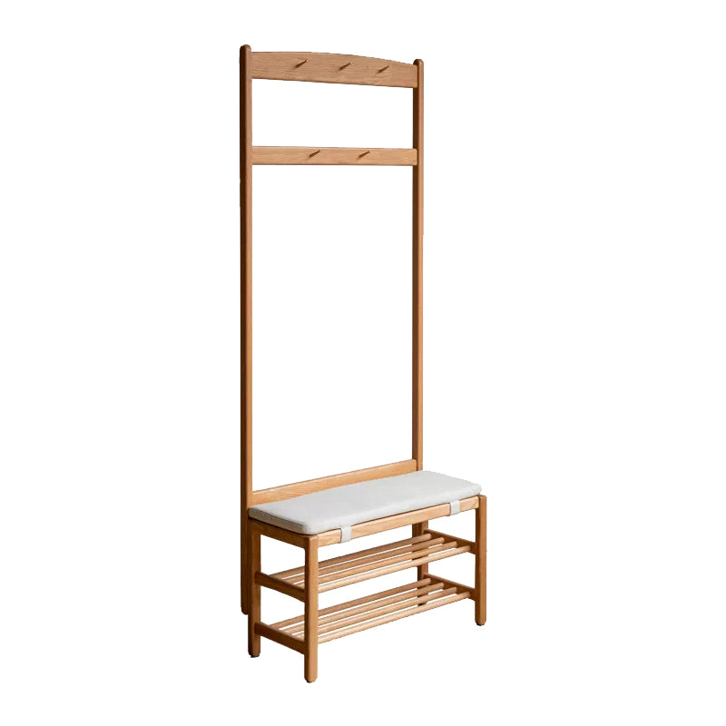Matilda 60cm/80cm FAS-Graded Solid American Oak Wood Entryway Shoe Cabinet/Shoe Changing Stool with Coat Hooks For Home