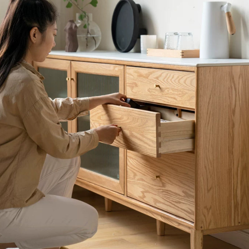 Peregrine 125cm/150cm/180cm FAS-Graded Solid American Oak Wood Dining Cabinet/Storage Cabinet/Sideboard With Ceramic Multiple Color