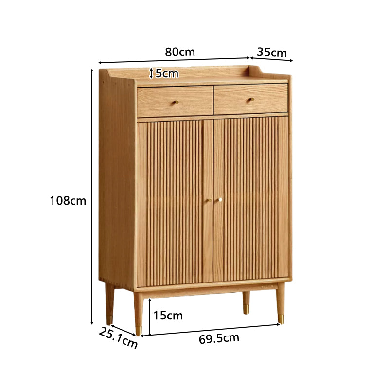 Zain 80cm FAS-Graded Solid American Oak Wood Slatted Shoe Cabinet With Drawer Natural Wood Color