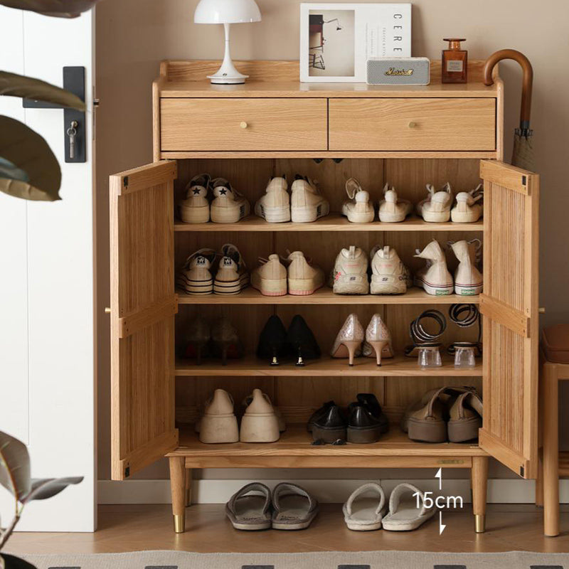 Zain 80cm FAS-Graded Solid American Oak Wood Slatted Shoe Cabinet With Drawer Natural Wood Color