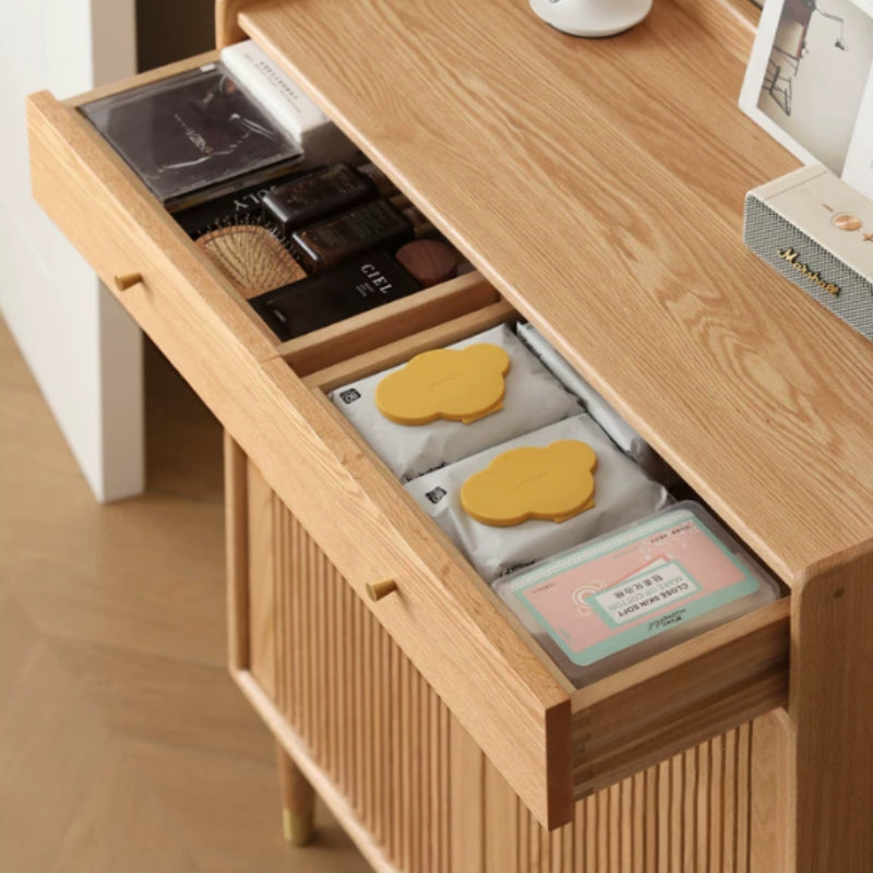Zain 80cm FAS-Graded Solid American Oak Wood Slatted Shoe Cabinet With Drawer Natural Wood Color
