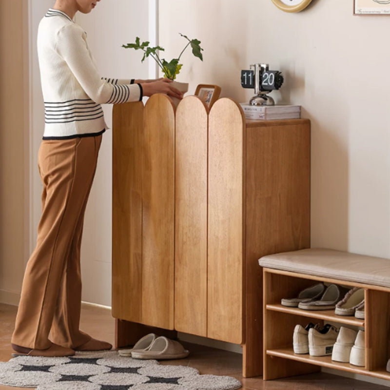 Zaria 80cm Rubberwood Entryway Shoe Cabinet For Home Natural Wood
