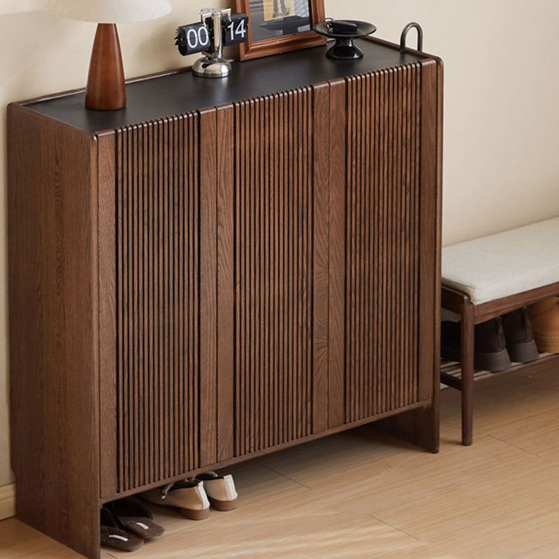 Rhys FAS-Graded Solid American Oak 3-Door Slatted Shoe Cabinet with Ceramic Top