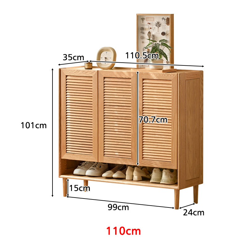 Ursula FAS-Graded Solid American Oak 2-Door/3-Door Shoe Cabinet with Bottom Open Shelf