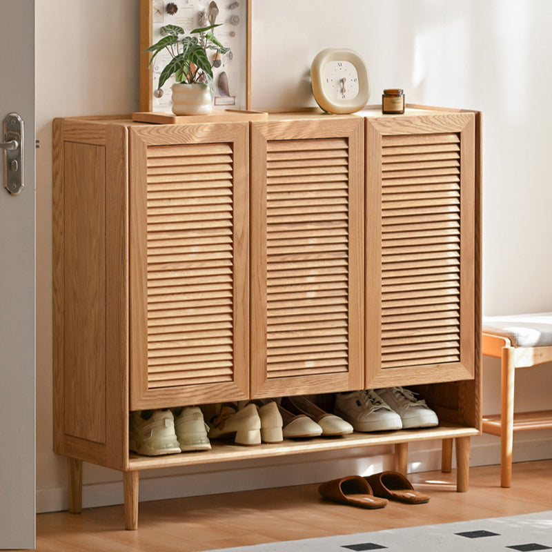 Ursula FAS-Graded Solid American Oak 2-Door/3-Door Shoe Cabinet with Bottom Open Shelf