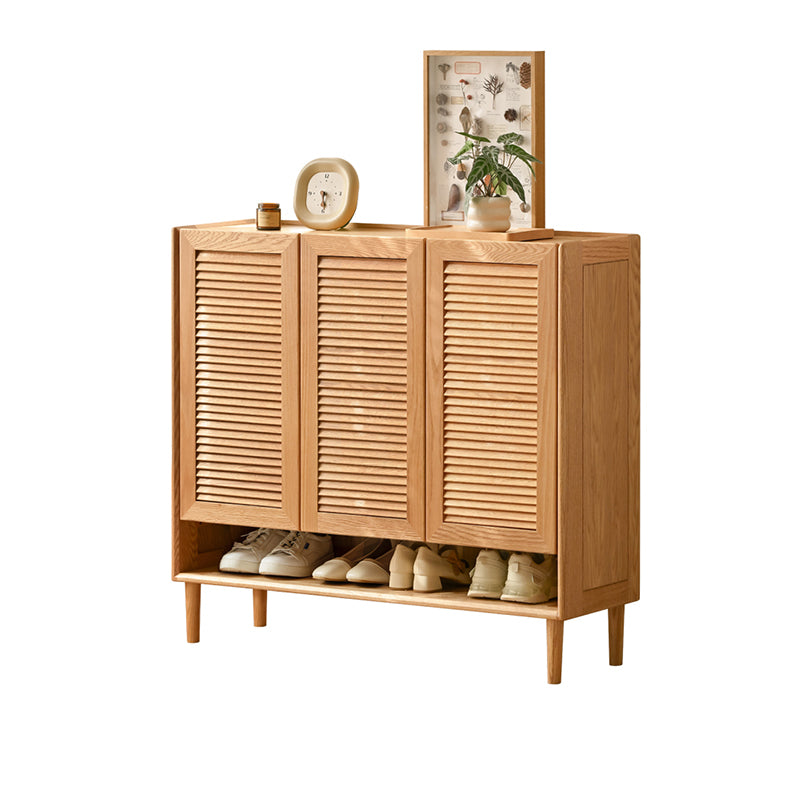 Ursula FAS-Graded Solid American Oak 2-Door/3-Door Shoe Cabinet with Bottom Open Shelf