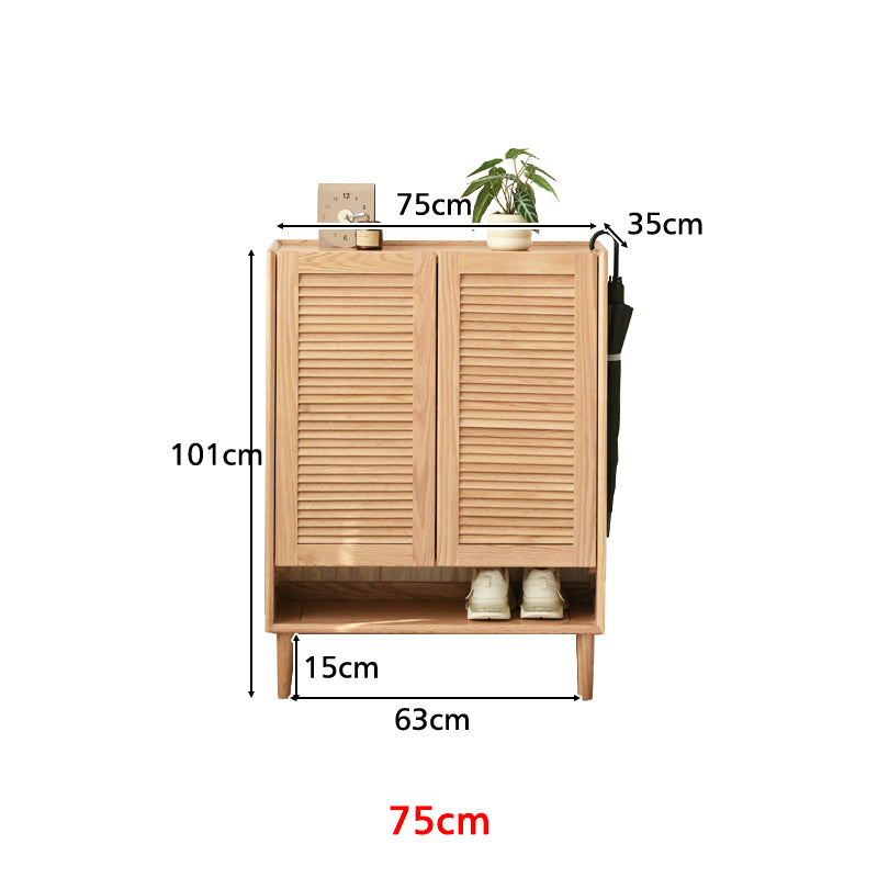 Ursula FAS-Graded Solid American Oak 2-Door/3-Door Shoe Cabinet with Bottom Open Shelf
