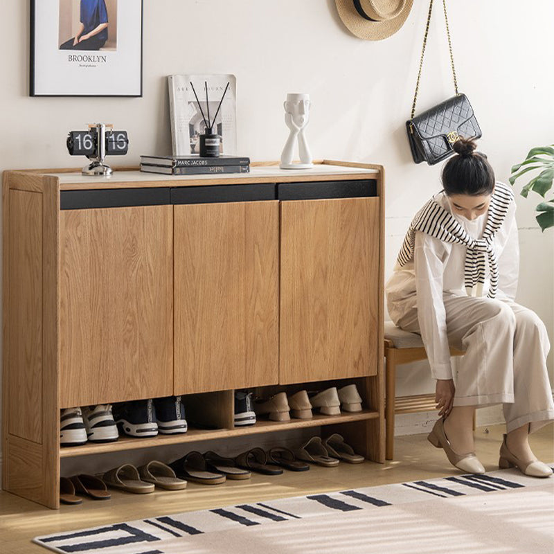 Stanley FAS-Graded Solid American Oak 3-Door/2-Door Shoe Cabinet with Bottom Open Shelf
