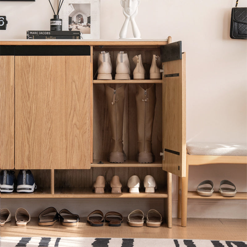 Stanley FAS-Graded Solid American Oak 3-Door/2-Door Shoe Cabinet with Bottom Open Shelf